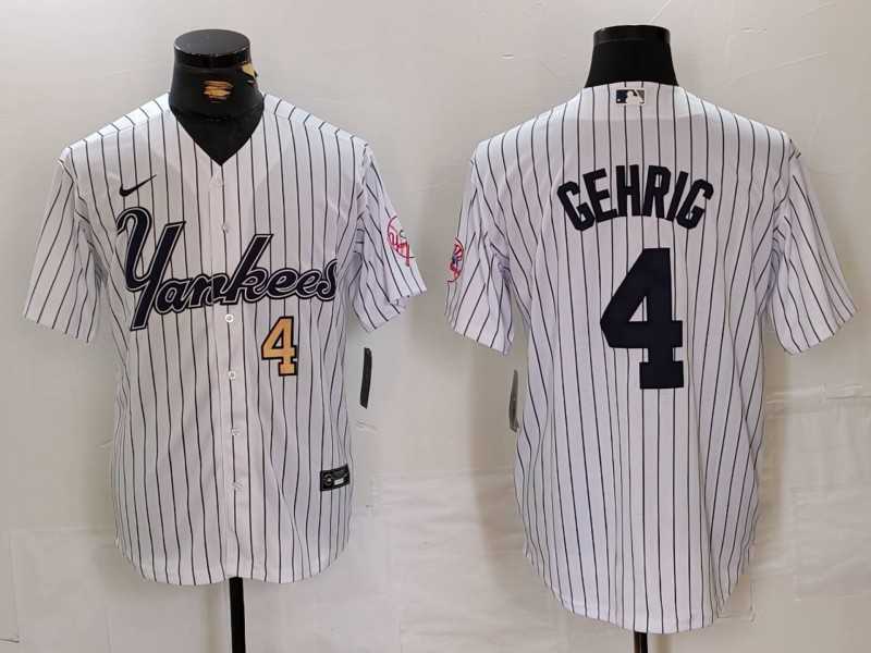 Men%27s New York Yankees #4 Lou Gehrig White Pinstripe Fashion Cool Base Jerseys->new york yankees->MLB Jersey